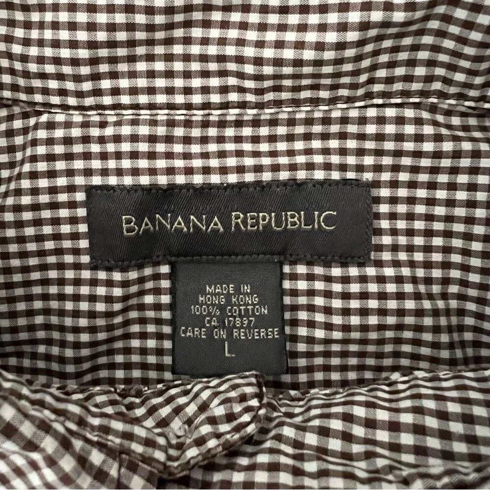 Banana Republic Shirt Mens Large Brown Checkered Long Sleeve Button Down Classic